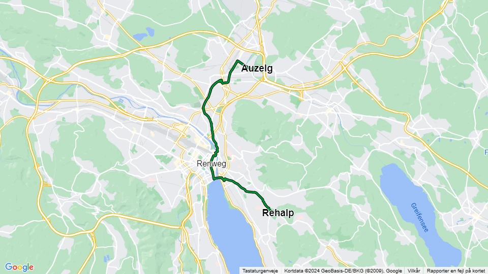 Zürich Straßenbahnlinie 11: Auzelg - Rehalp Linienkarte