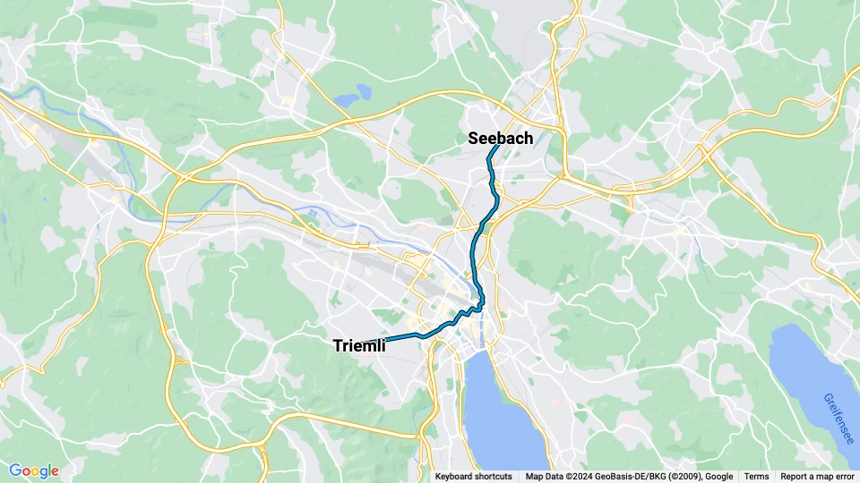 Zürich Straßenbahnlinie 14: Triemli - Seebach Linienkarte
