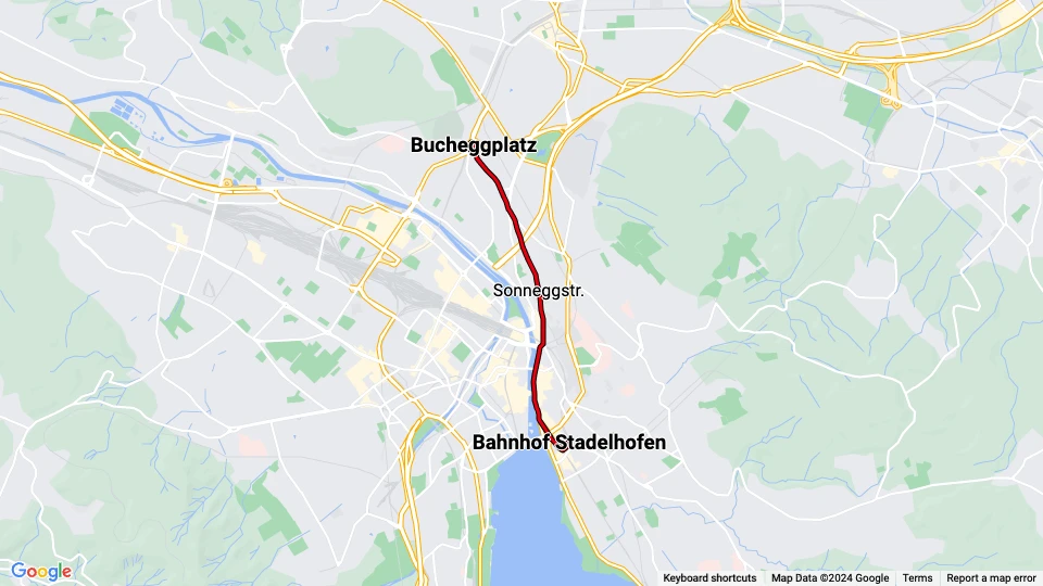Zürich Straßenbahnlinie 15: Bucheggplatz - Bahnhof Stadelhofen Linienkarte