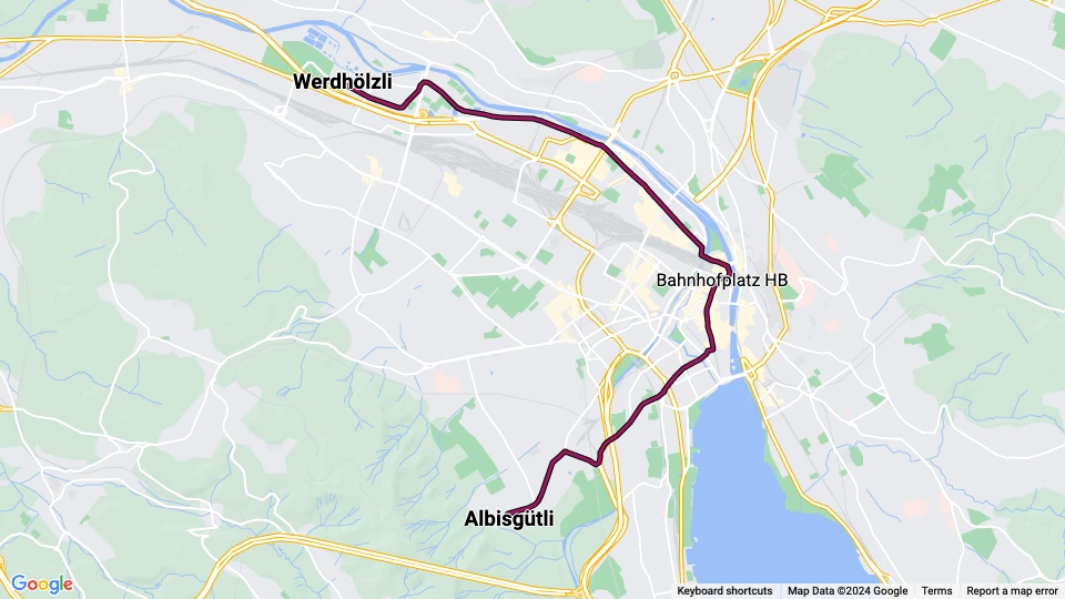 Zürich Straßenbahnlinie 17: Albisgütli - Werdhölzli Linienkarte