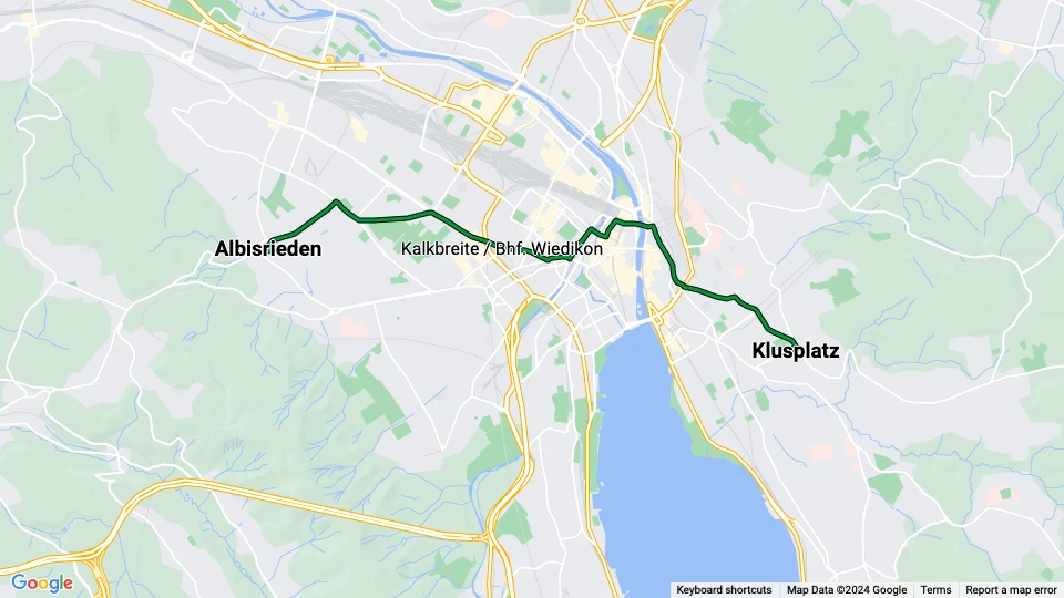 Zürich Straßenbahnlinie 3: Albisrieden - Klusplatz Linienkarte
