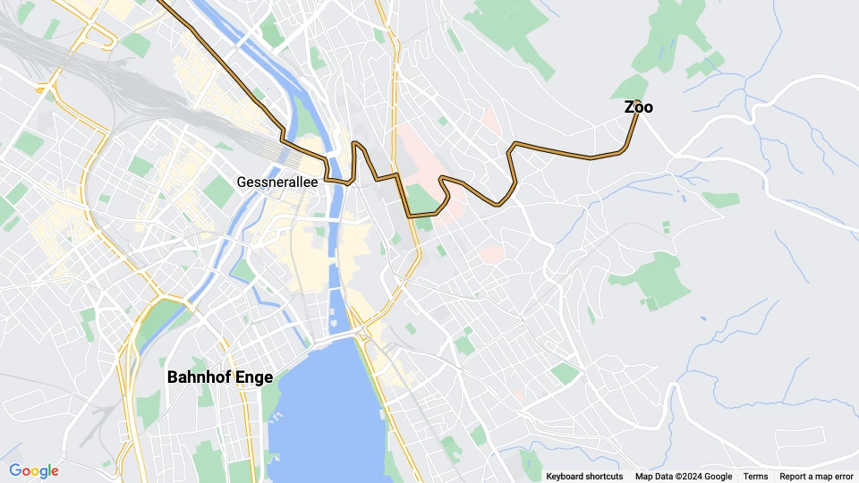 Zürich Straßenbahnlinie 6: Zoo - Bahnhof Enge Linienkarte
