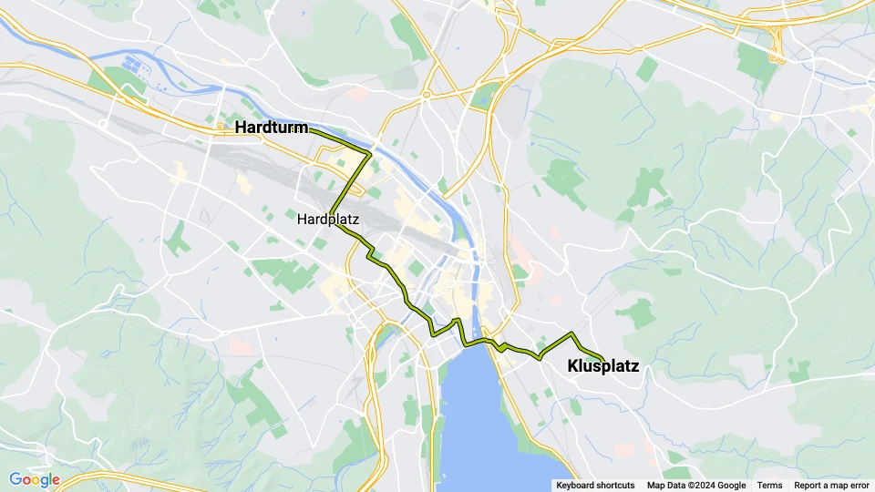 Zürich Straßenbahnlinie 8: Klusplatz - Hardturm Linienkarte
