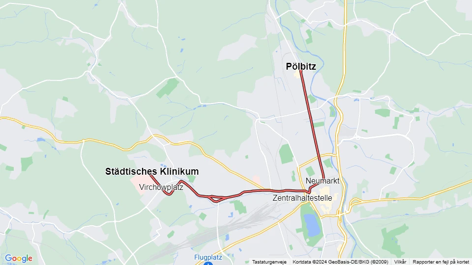 Zwickau Straßenbahnlinie 4: Städtisches Klinikum - Pölbitz Linienkarte