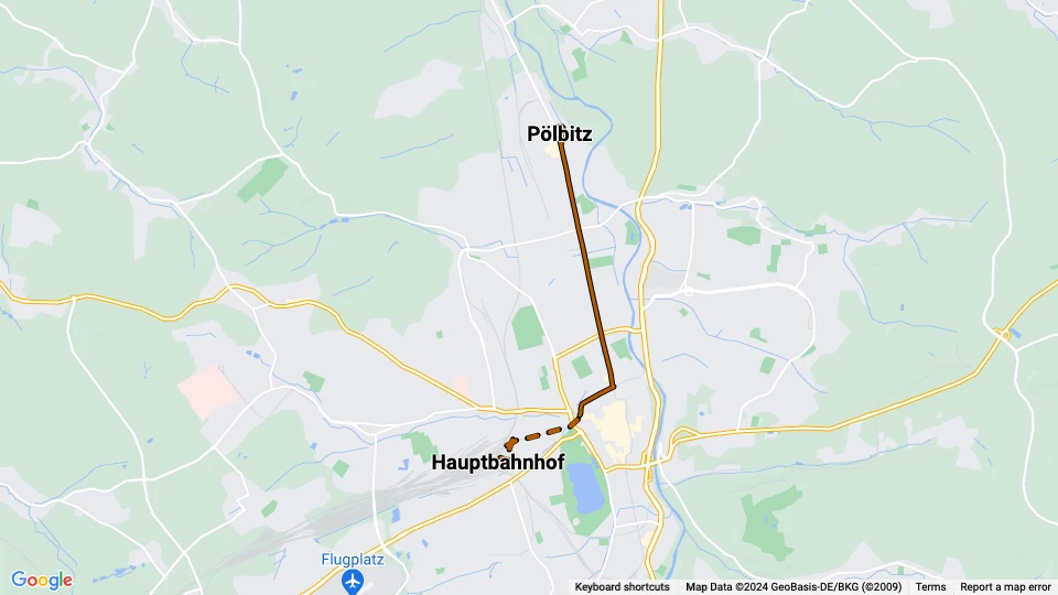 Zwickau Zusätzliche Linie 7: Hauptbahnhof - Pölbitz Linienkarte