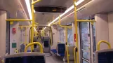 Stockholm: inside the CAF Urbos A36 tram no. 556, route 21 (Högberga - Kottla)